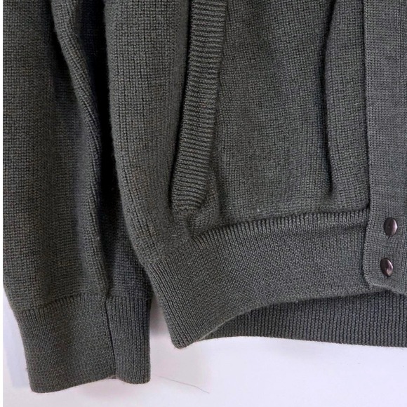 Orvis 100% Wool Zip Up Sweater Mens Dark Green Ribbed Knit Large - Picture 6 of 10